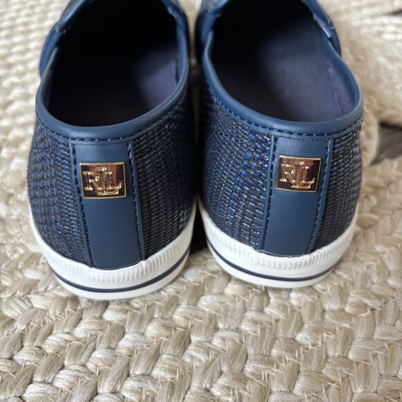 Lauren Ralph Lauren Jinny Slip On Sneakers Womens 6 Navy Woven Casual Shoes New - Picture 3 of 6